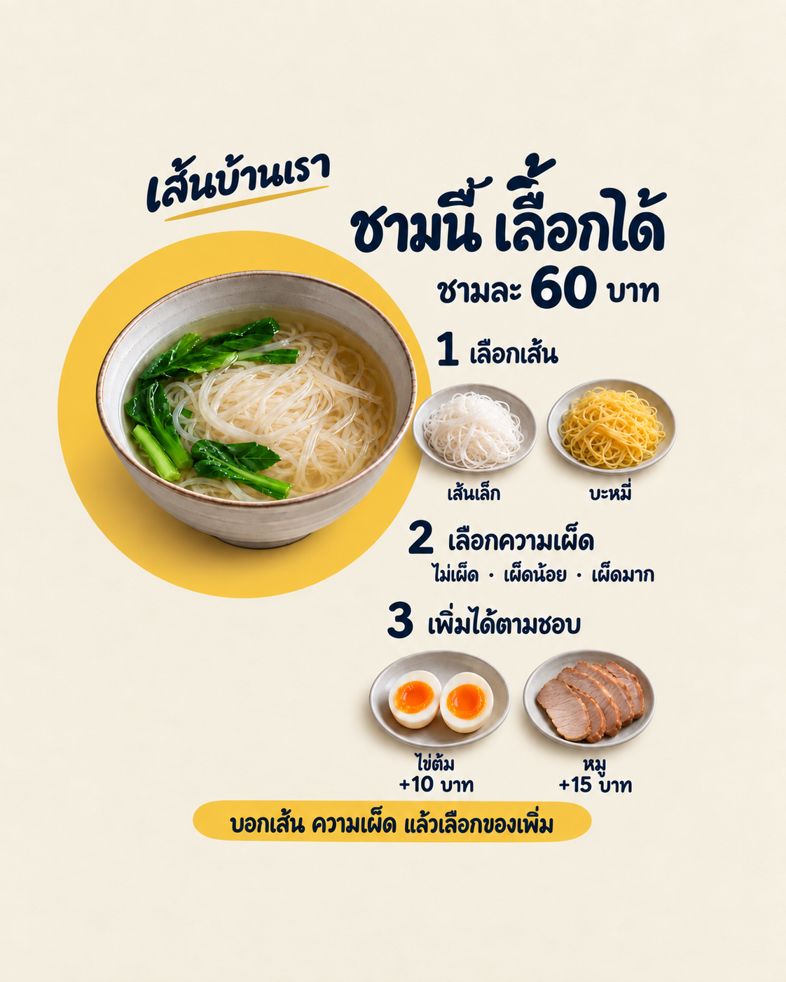 ตัวอย่างเมนูสั่งอาหารแบบเลือกได้